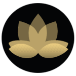Darshana lotus flower logo, black and gold.