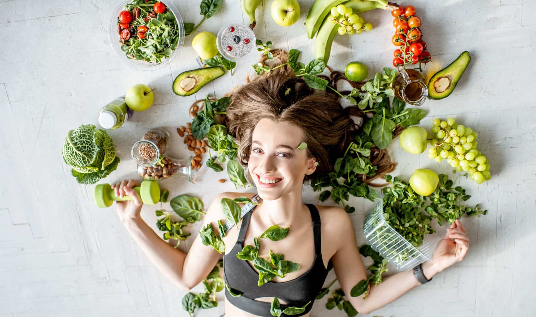 Girl with fruits and vegetables