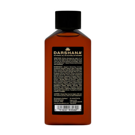 Natural Hair Oil BACK-2oz Darshana Indian Hair Oil, 2 fluid ounces, back of bottle
